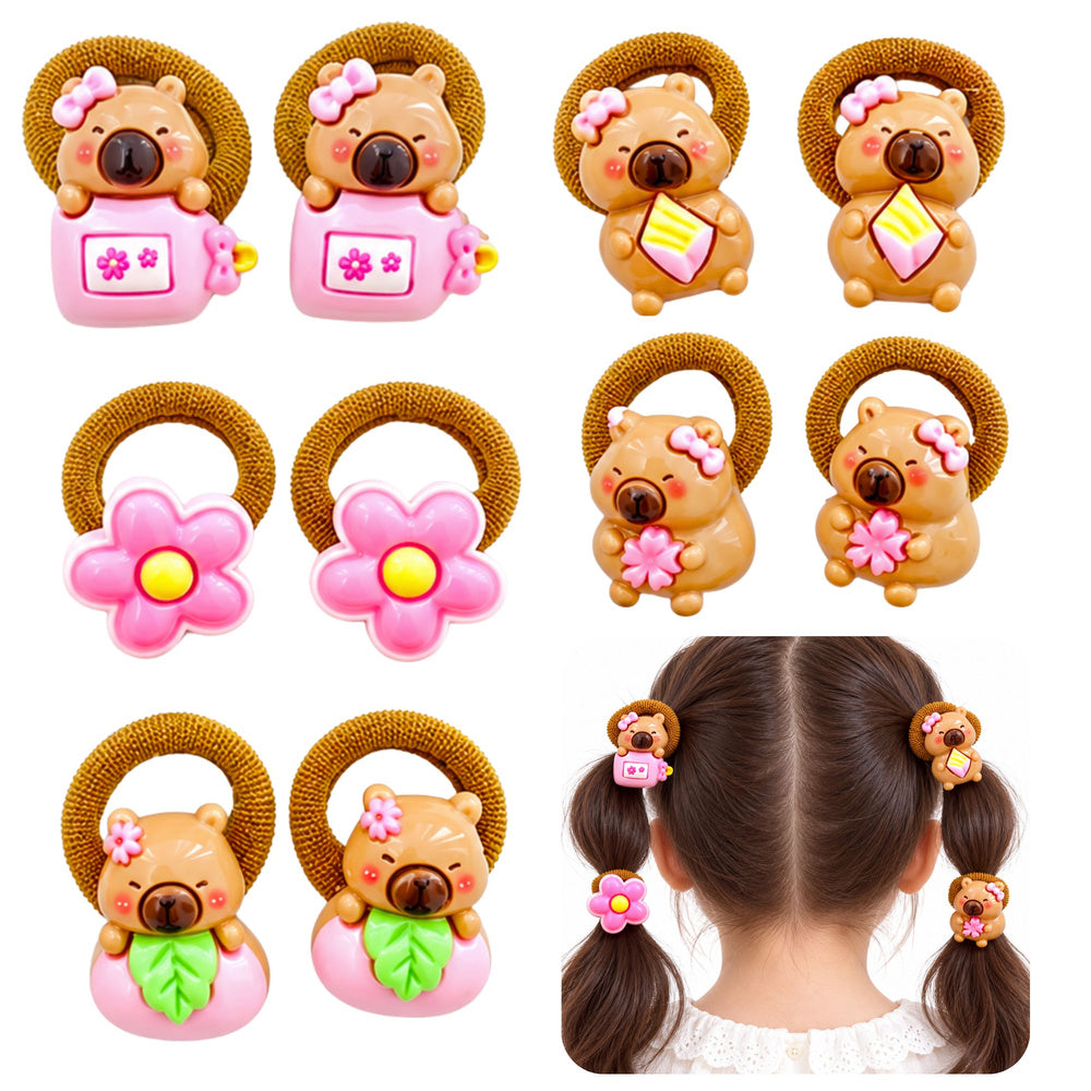 Capybara Hair Ties Pink Elements Set of 10 Elastic Bands