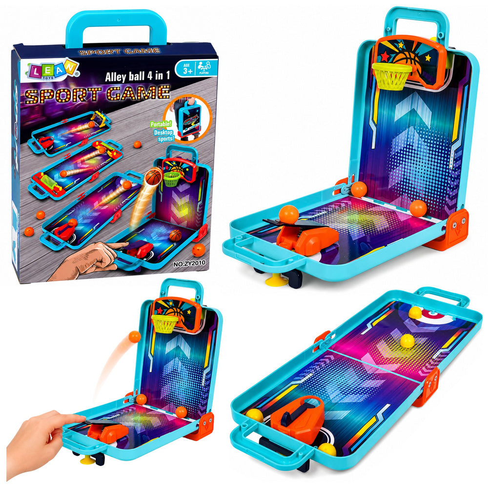 3-in-1 Mini Arcade Game: Basketball, Pinball, Bowling Portable Case