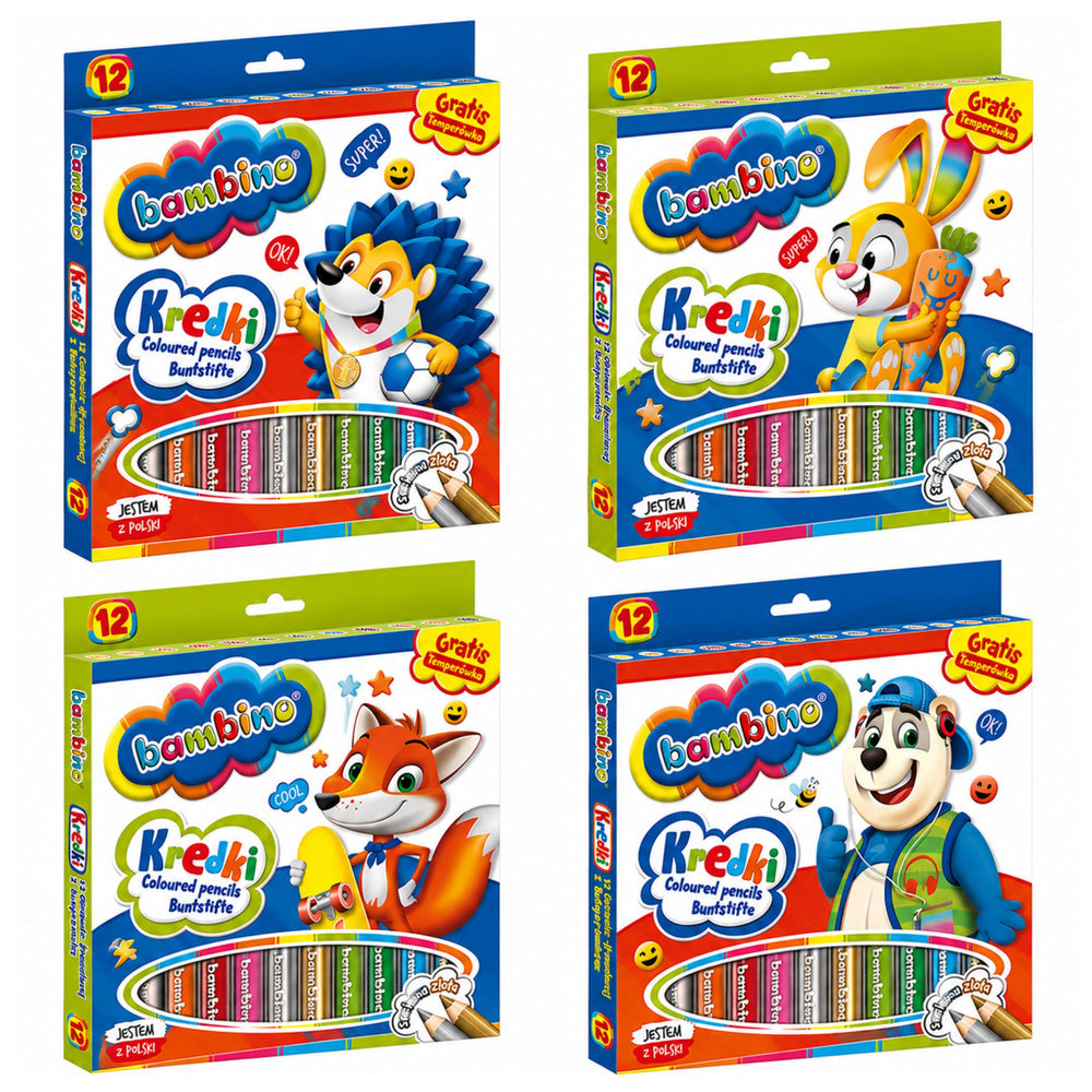 BAMBINO Thick wooden colored pencils with sharpener 12 colors