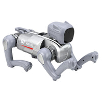 AI robot dog, remote-controlled, programmable via Bluetooth app, silver-colored