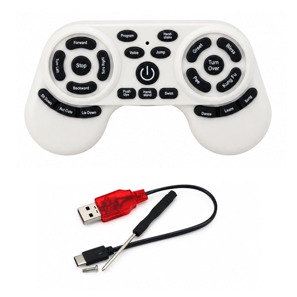AI robot dog, remote-controlled, programmable via Bluetooth app, silver-colored