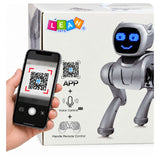 AI robot dog, remote-controlled, programmable via Bluetooth app, silver-colored