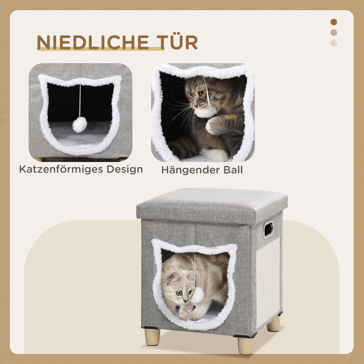 Cat cave, cat house, incl. play ball, washable cushion, 35.5 cm x 35.5 cm x 42.5 cm (7)