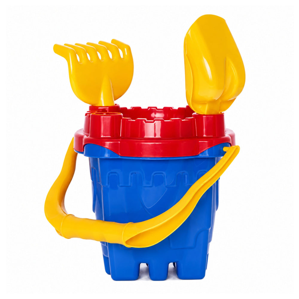 Sandcastle set, bucket, sieve, shovel, rake, 4-piece