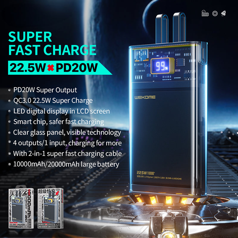 WEKOME WP-323 Vanguard Series - Power bank 10000 mAh Super charging with built-in USB-C and Lightning cable PD (2)