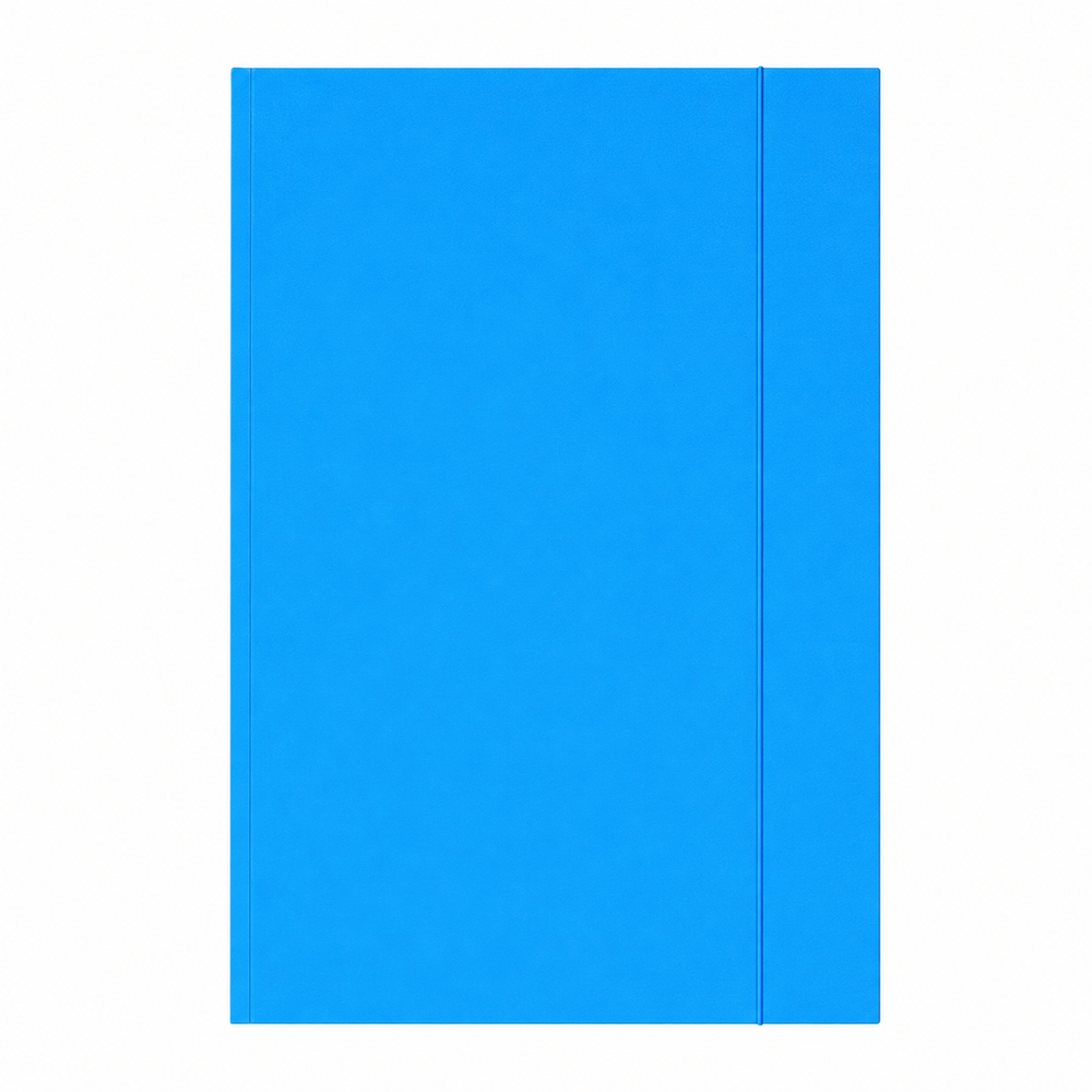 Blue varnished cardboard folder with elastic band A4+ 300 g/m² – packaging