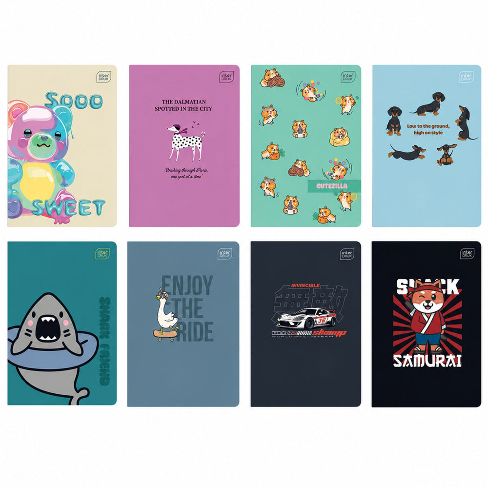 INTERDRUK A5 Exercise Book, 3-line, 16 sheets, assorted designs