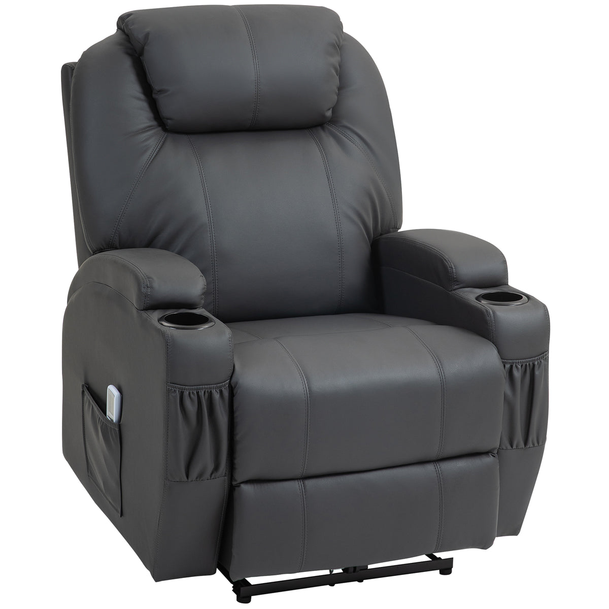Massage chair, electrically adjustable, 8 vibration points, cup holder, faux leather, dark gray