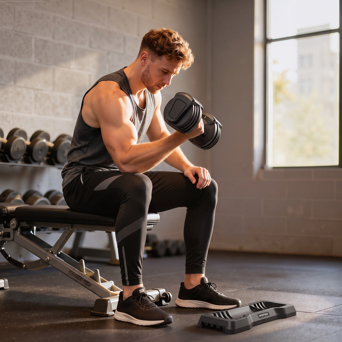 Adjustable Dumbbell Set, 11 kg Dumbbells with Quick Adjustment Tray, Non-slip Handle, Space-saving (2)