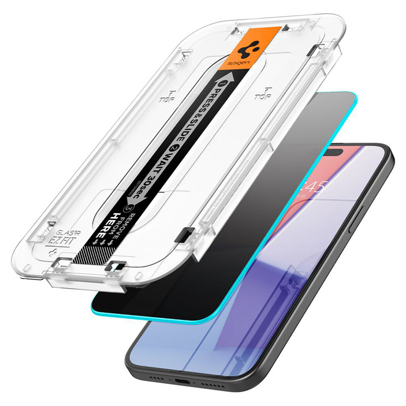 Spigen GLAS.tR EZ FIT Privacy - Tempered glass with privacy filter for iPhone 15 / 16 2-pack (2)