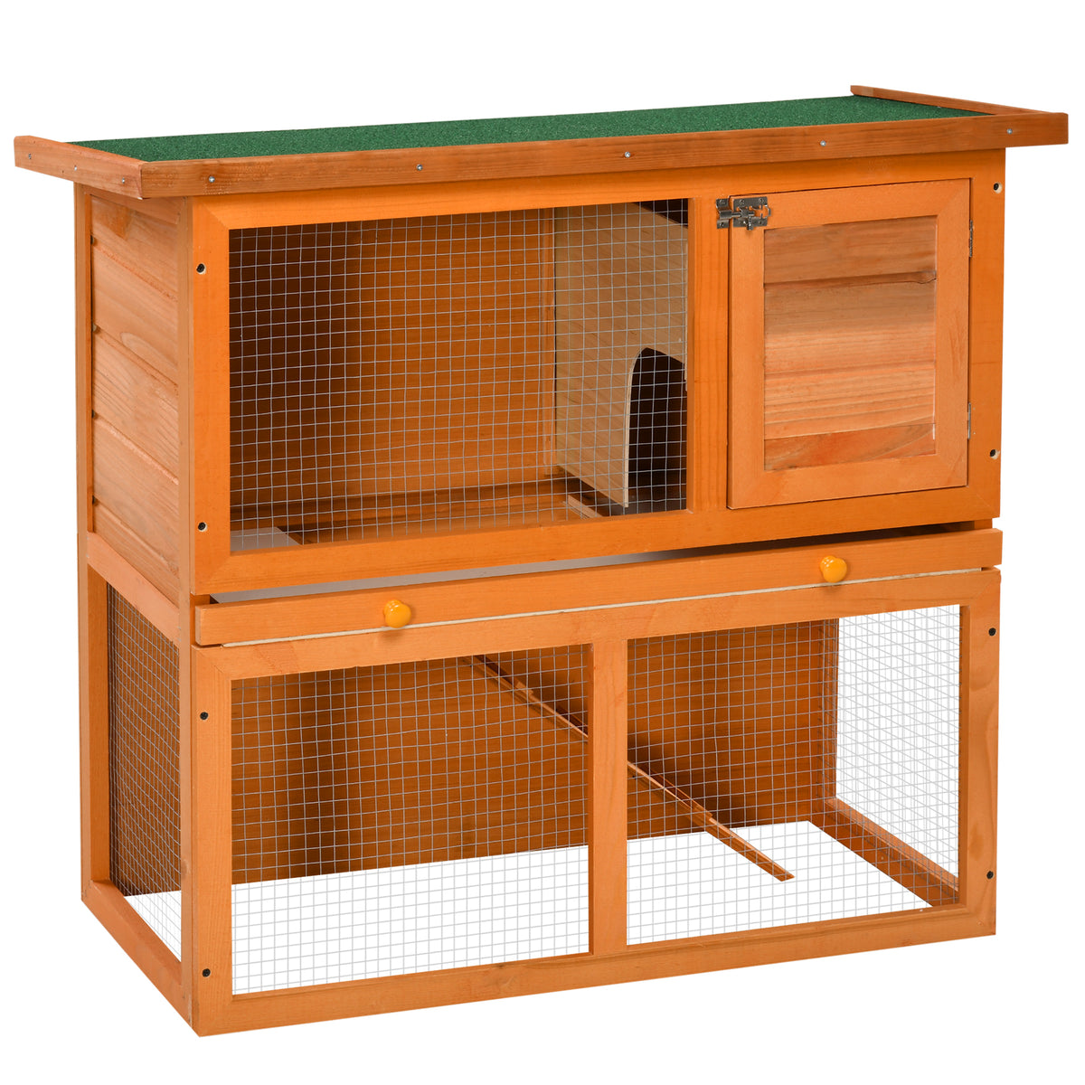 Small animal hutch 2 levels weatherproof fir wood natural + green