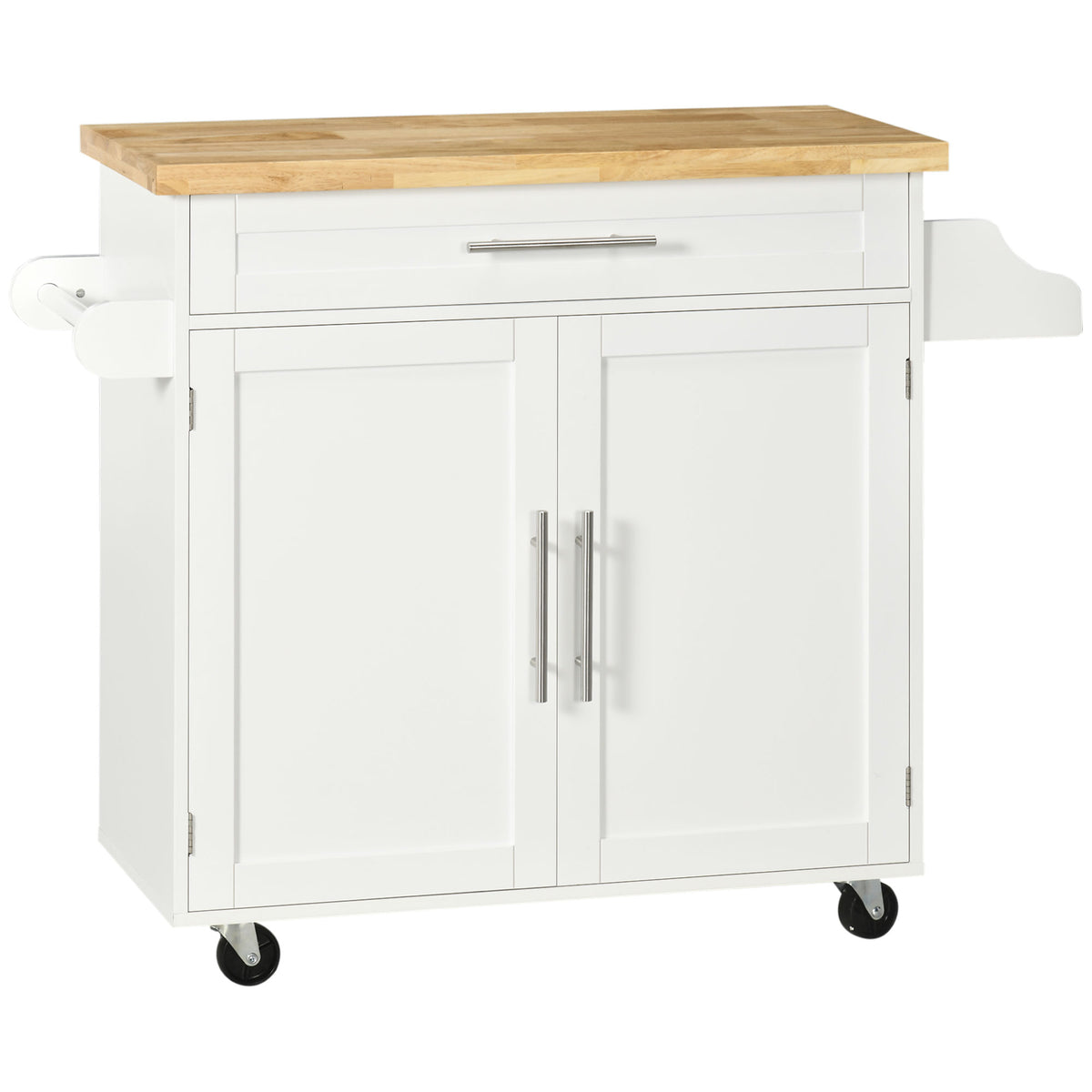 Kitchen Cart Serving Trolley Kitchen Island, 1 spice rack, 1 towel holder, 109 cm x 40 cm x 89 cm, white