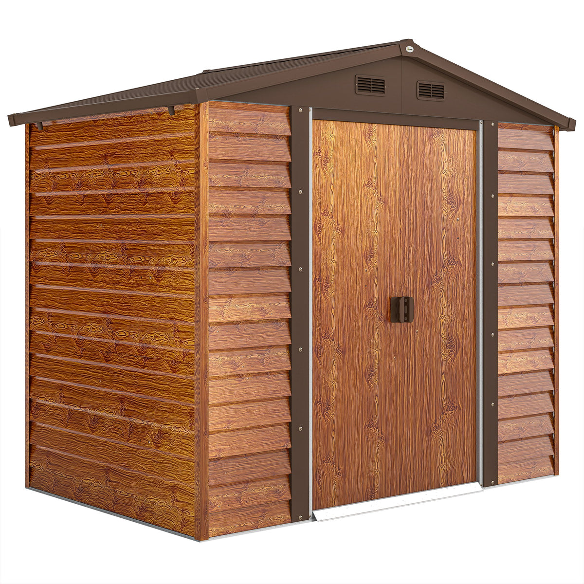 Garden shed, tool shed, garden house with window, weatherproof, wood look, steel, 152 x 235.7 x 208.7 cm, brown