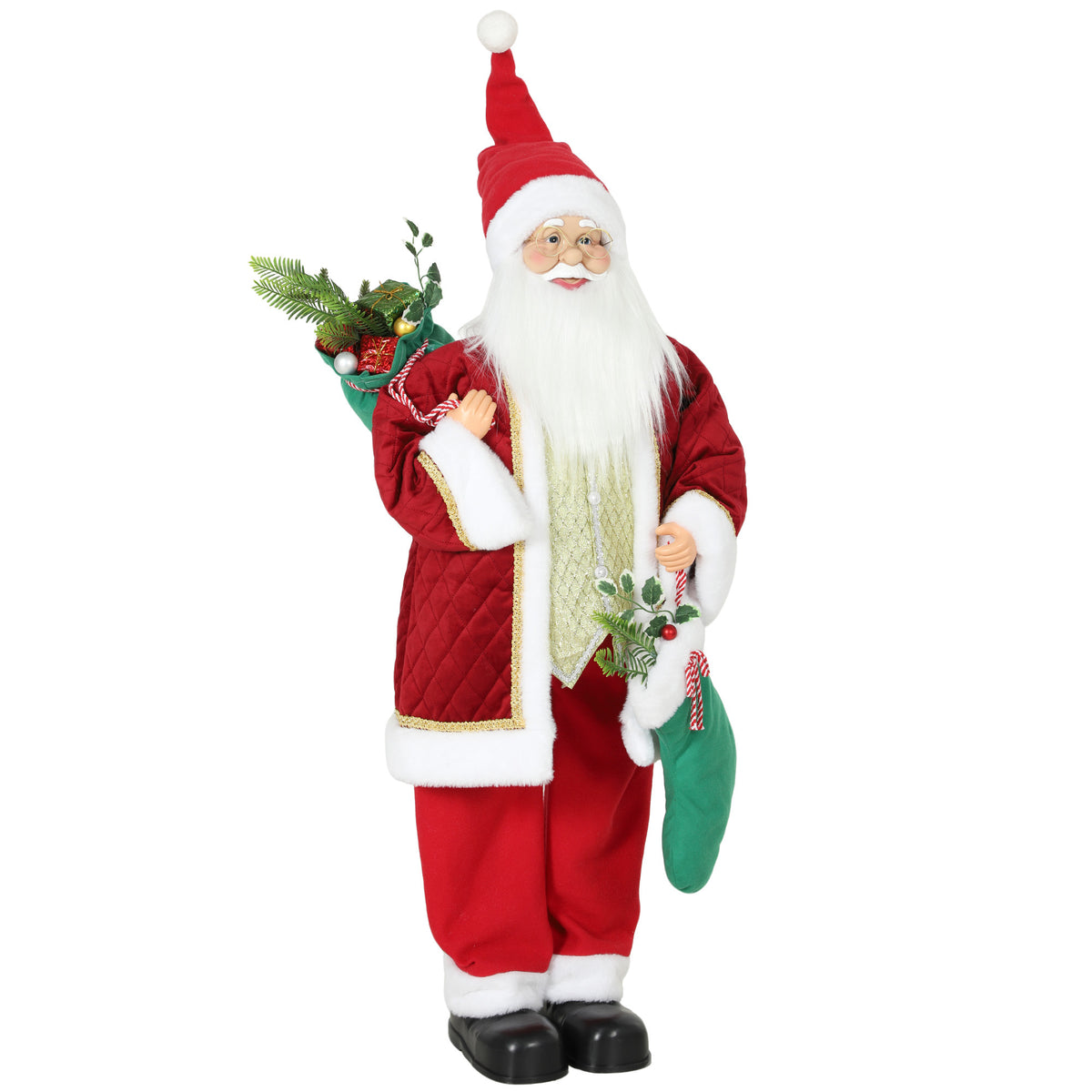 120 cm singing & dancing Santa Claus, standing animated Christmas figure with stocking, sack, activated by