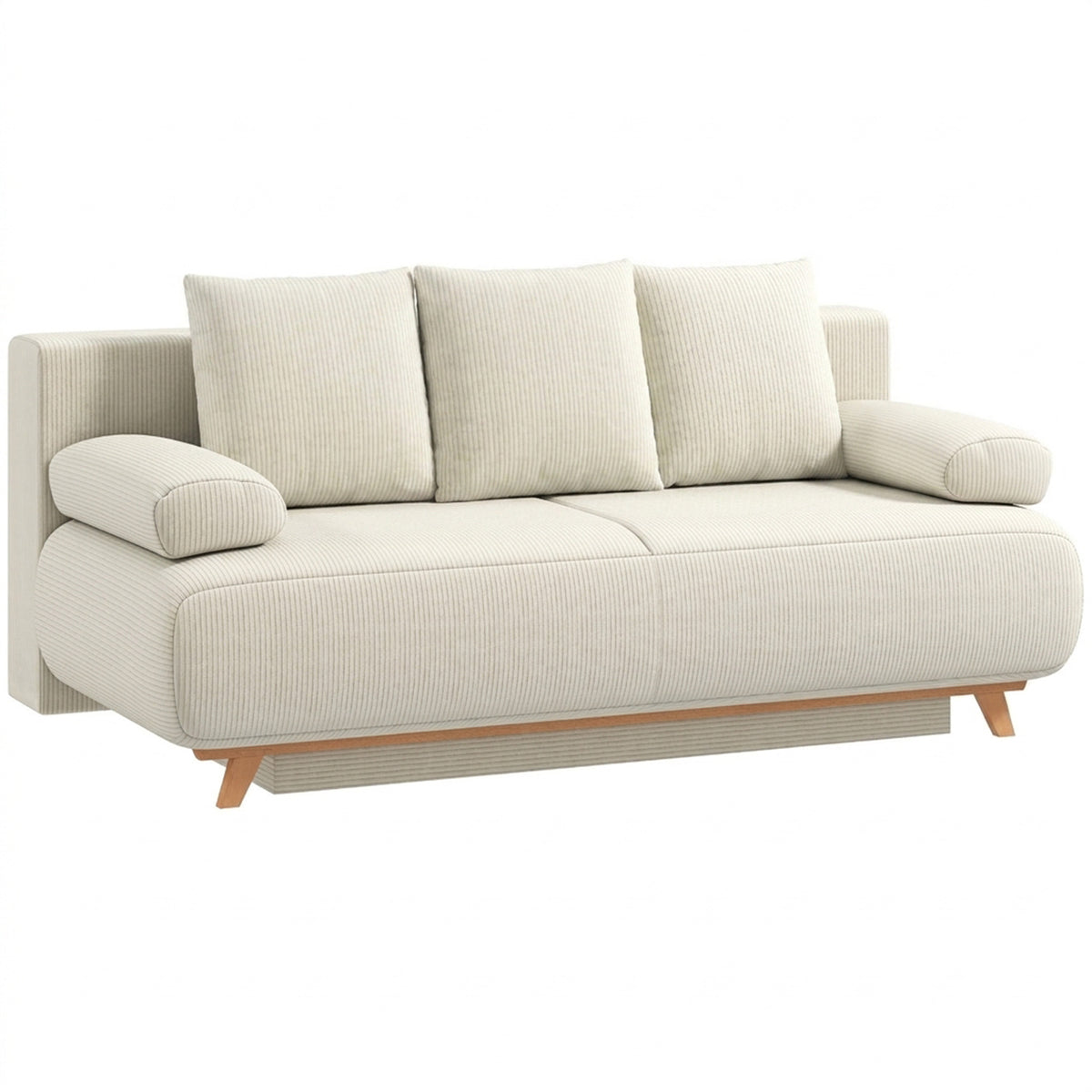 Sofa bed with adjustable backrest, bed function, hidden storage, and corduroy cover, beige