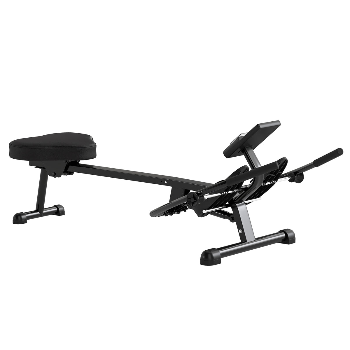Hydraulic rowing machine for home use with 12 resistance levels, LCD screen, and non-slip pedals, max. 130 kg