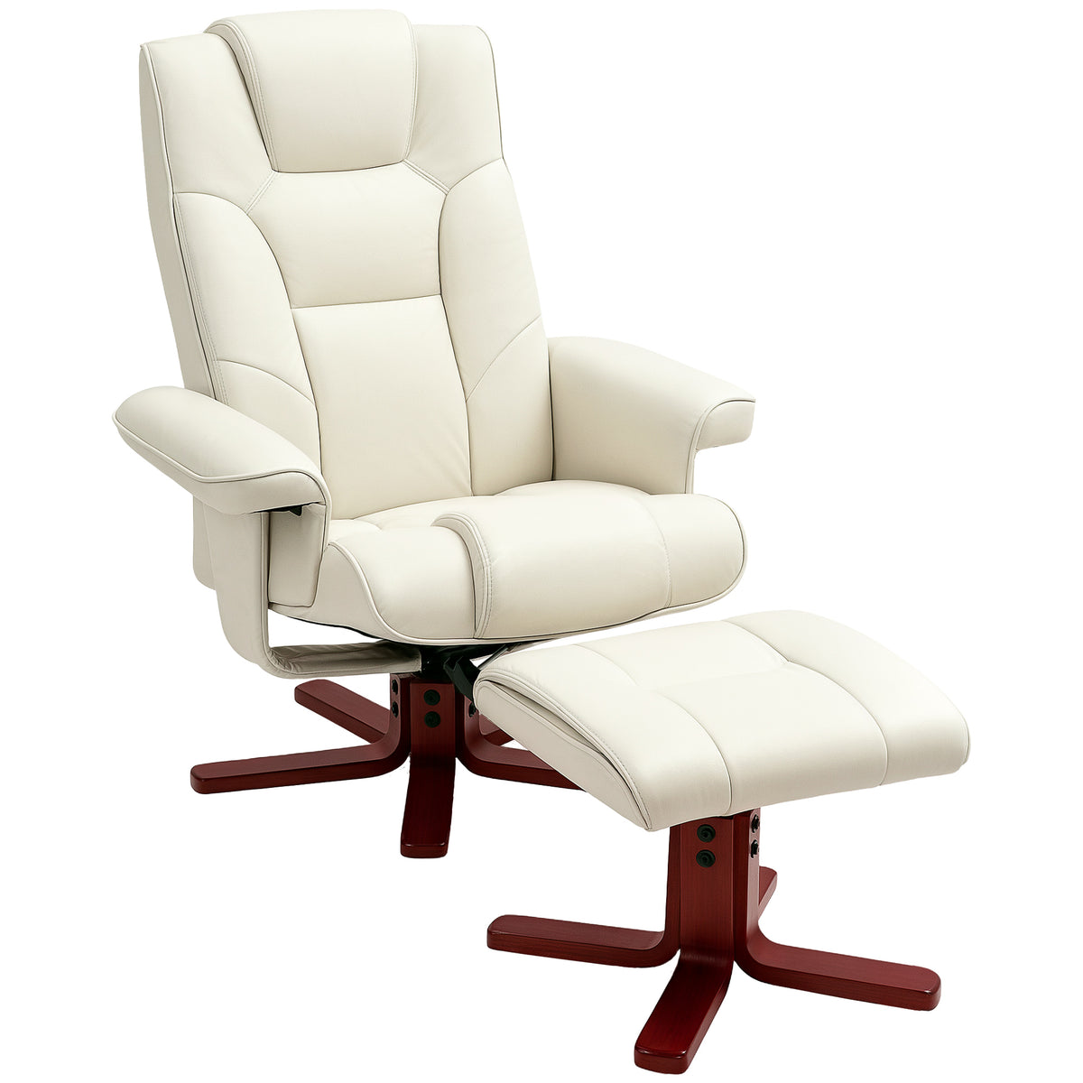 Recliner chair with footstool, faux leather, reclining backrest, up to 150 kg, cream white