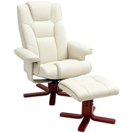 Recliner chair with footstool, faux leather, reclining backrest, up to 150 kg, cream white