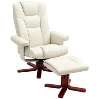 Recliner chair with footstool, faux leather, reclining backrest, up to 150 kg, cream white