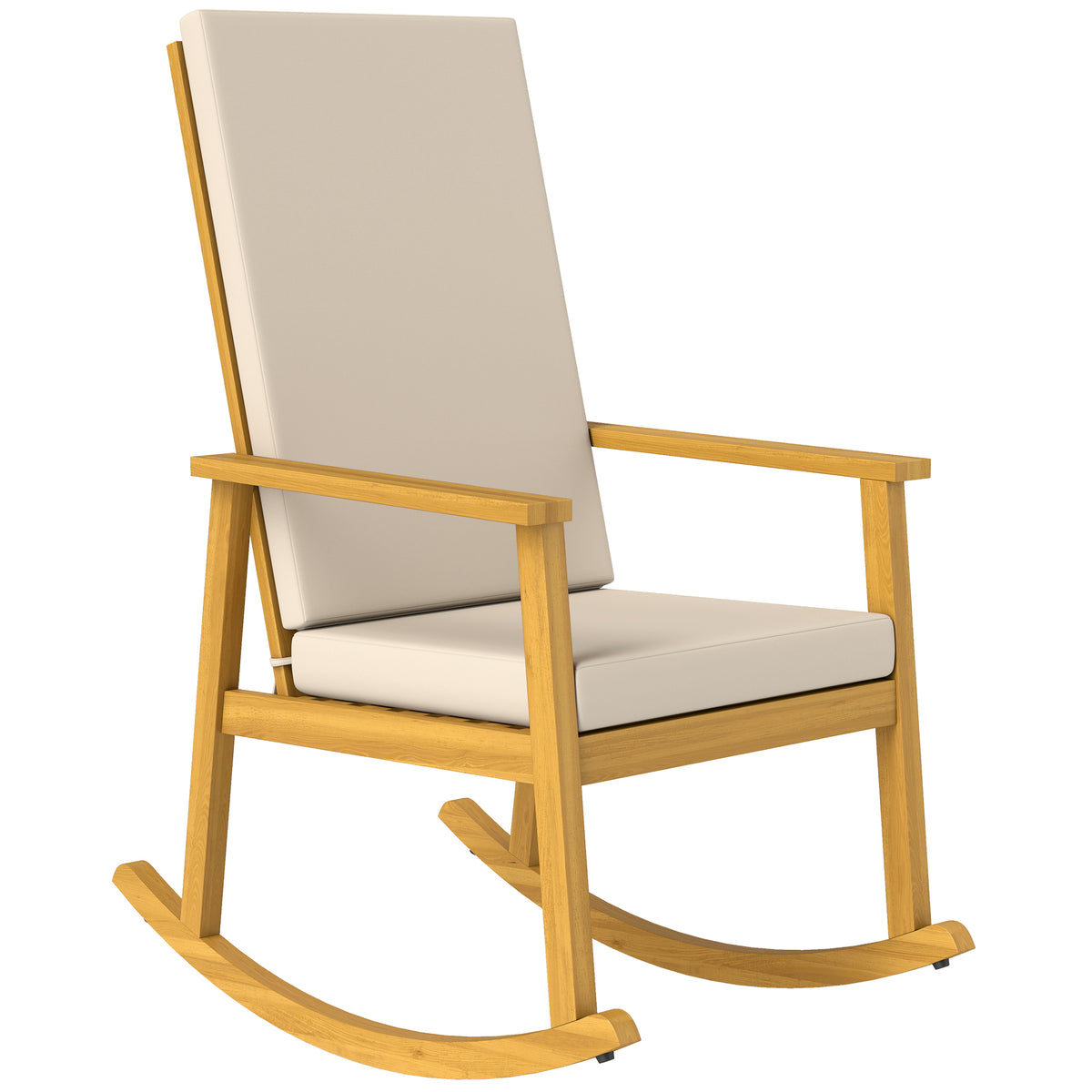 Acacia wood rocking chair high backrest armchair cushions up to 160 kg 60 x 89 x 107 cm beige