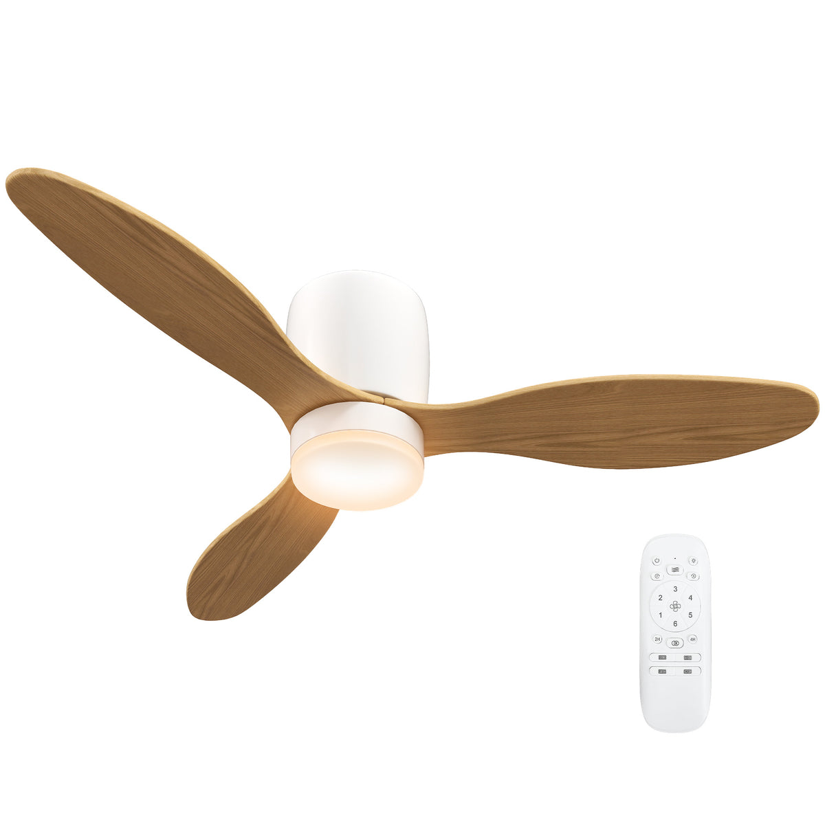 Ceiling fan with adjustable light and remote control 115 cm, 3 colors, 3 blades, 6 speeds, timer, natural