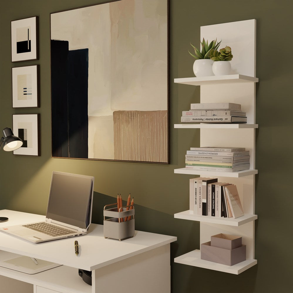 Hängeregal R5P 5 Ablagen für Bücher Büro Wohnzimmer Kinderzimmer WEISS – Produktabbildung 2
