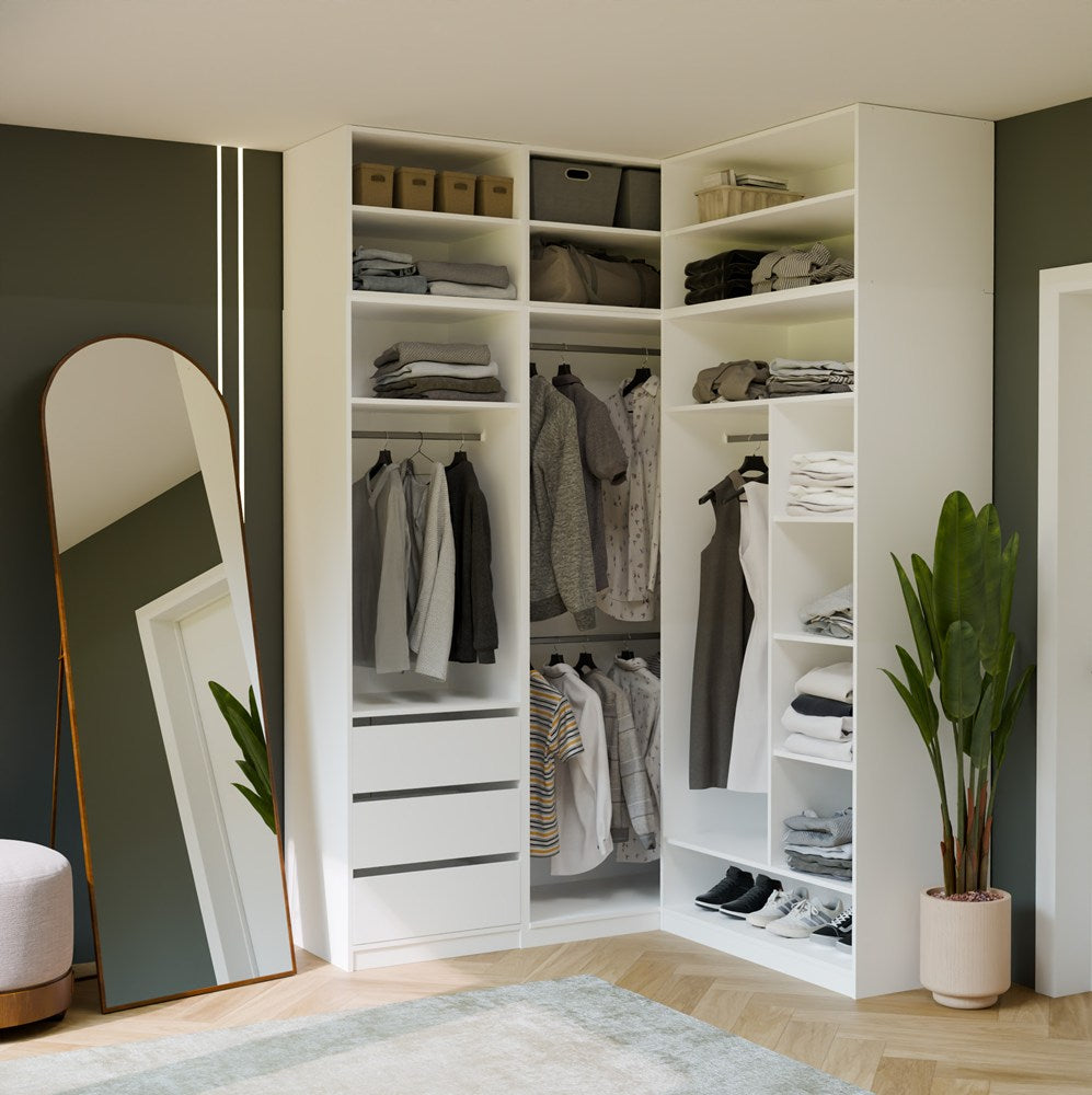 Garderobenschrank OPENO 1W6P WEISS Modular Regal mit Kleiderstange Regalböden Schlafzimmer – Produktabbildung 2