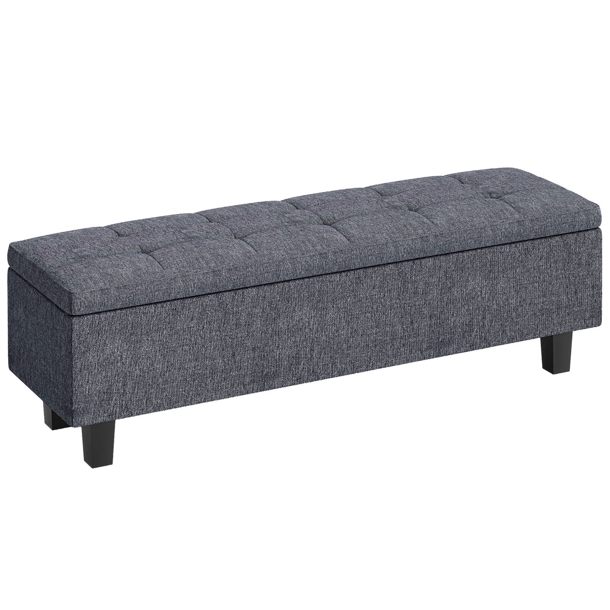 Storage ottoman bench in linen look, with rubberwood legs, for living room, bedroom, hallway, dark gray