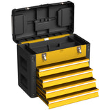 Toolbox empty, 49.7 x 25.3 x 40.7 cm tool chest with 4 drawers, mini-box steel yellow