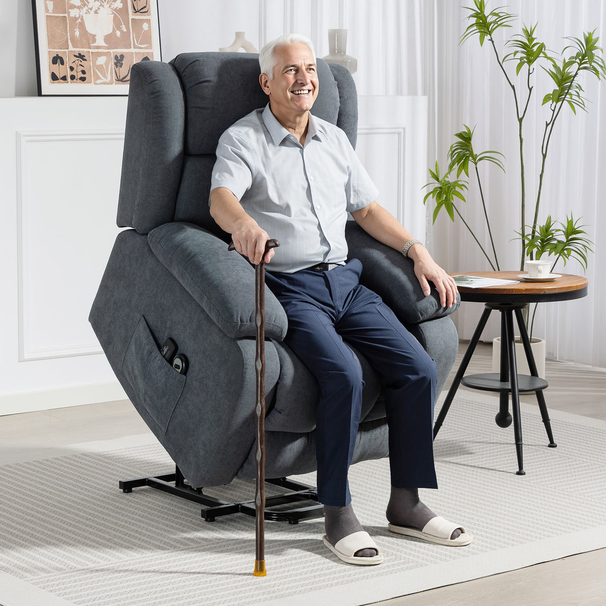 Electric Lift Chair Recliner with Massage Function, Reclining Function, 93x91x103 cm, Dark Gray (2)