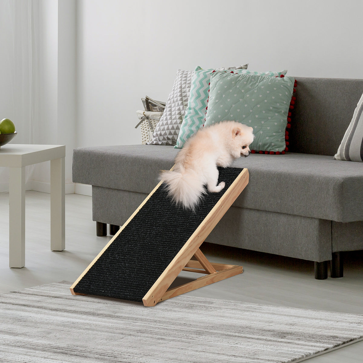 Pet ramp with non-slip carpet, adjustable pet ladder, dog ramp for large dog, pine wood, polyester, black + (2)