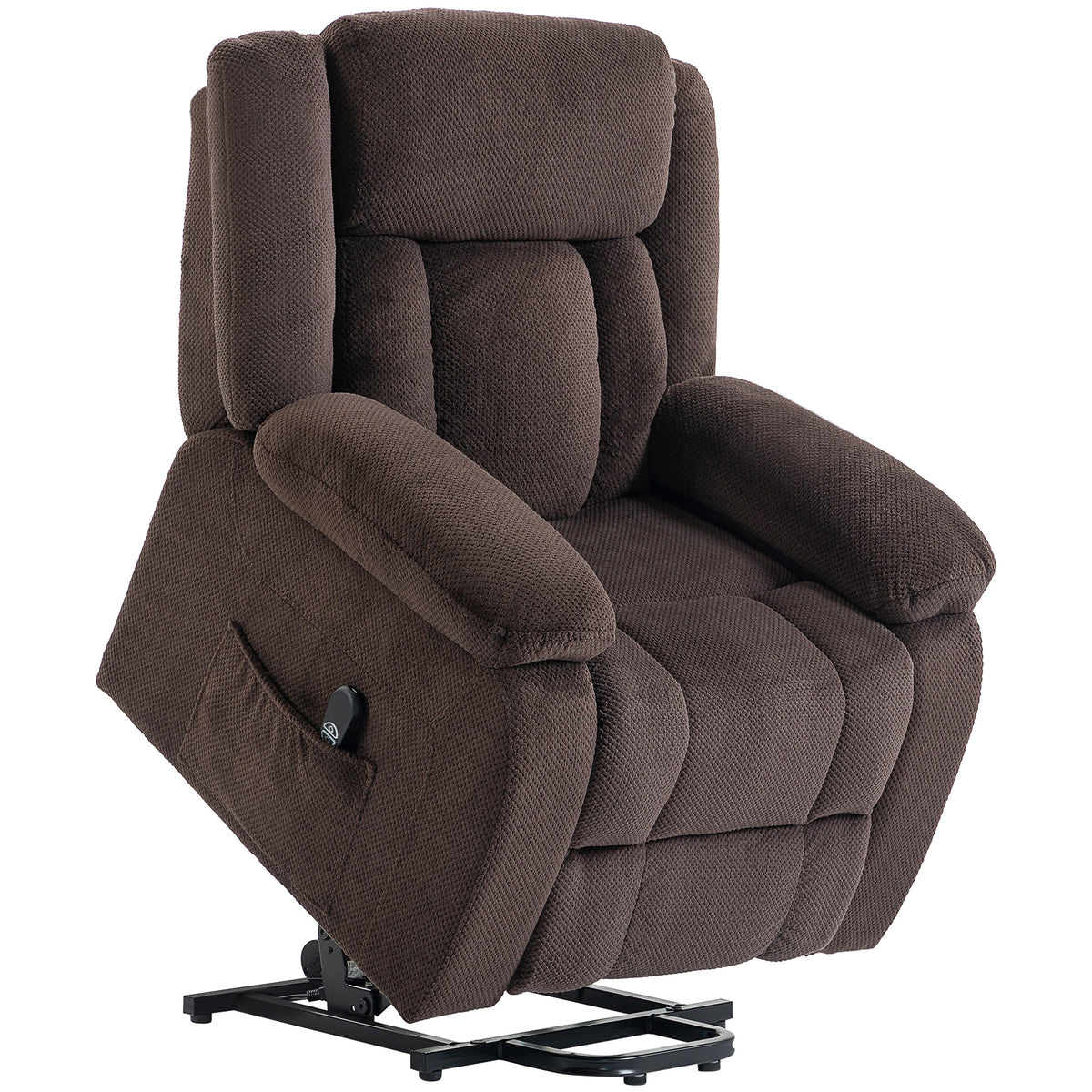 Lift chair with soft upholstery, recliner chair with remote control and side pockets, brown