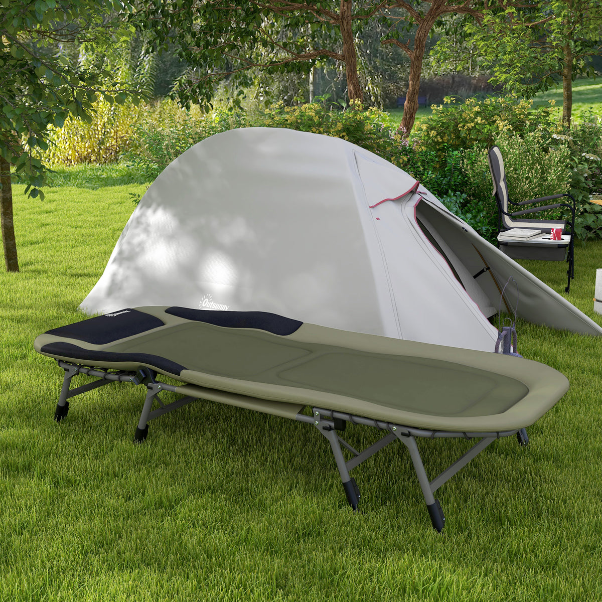 Camping cot, camping bed, folding bed, 200 x 85 x 40-55 cm, green (2)