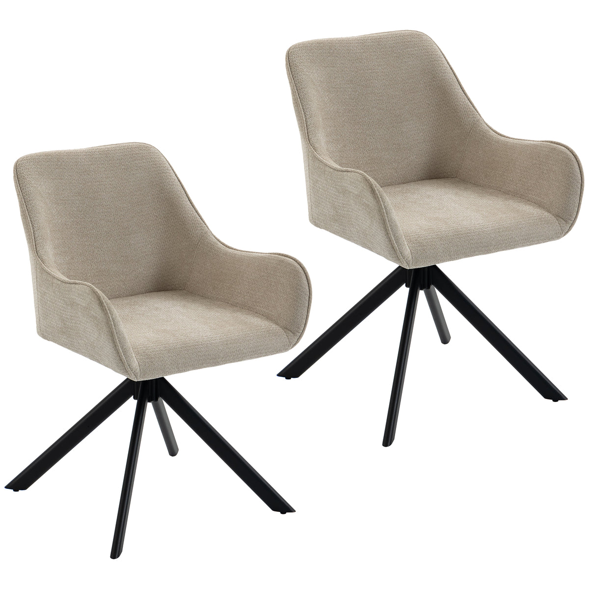 Dining chairs set of 2, swivel kitchen chair with armrests, metal frame for living room, dining room, beige