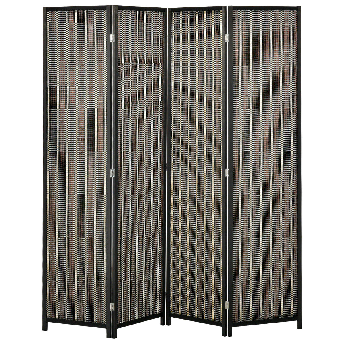 Room divider, foldable, pine wood/bamboo, 180 x 180 cm, brown/black