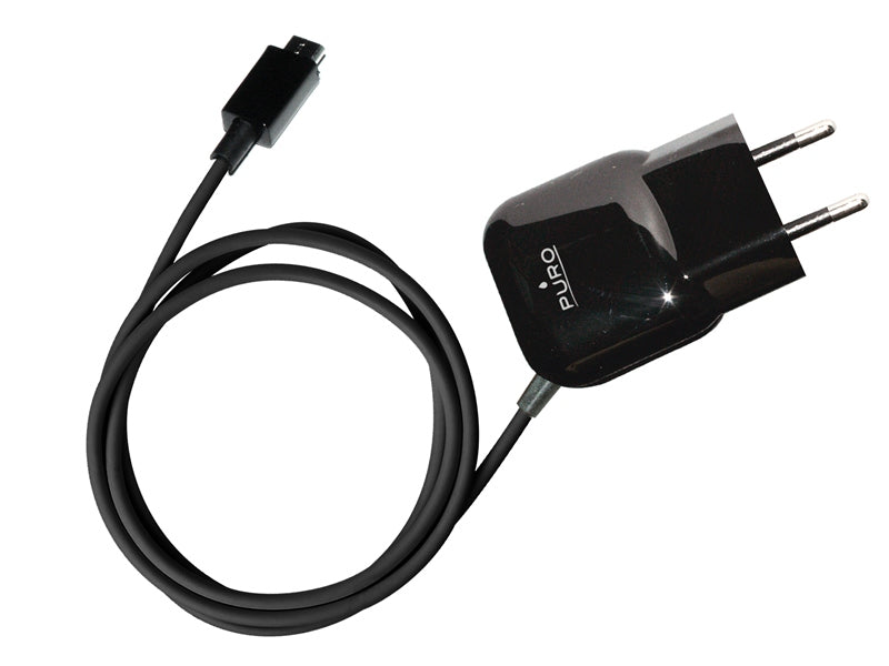PURO Mini travel charger – portable wall charger with micro USB cable (black)