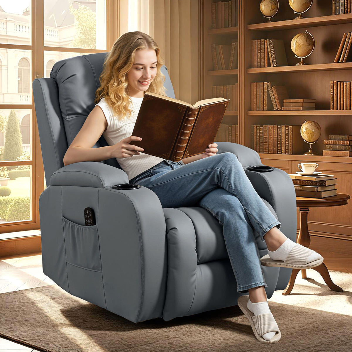 Massage chair with rocking, reclining & heating function, 3 modes, swivel, light grey (2)