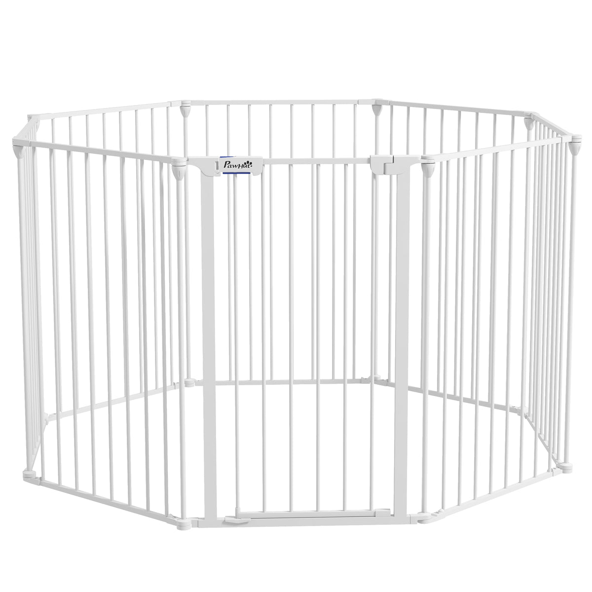 2-in-1 puppy playpen and safety gate, 8 panels, lockable door, steel, 90 cm height, white