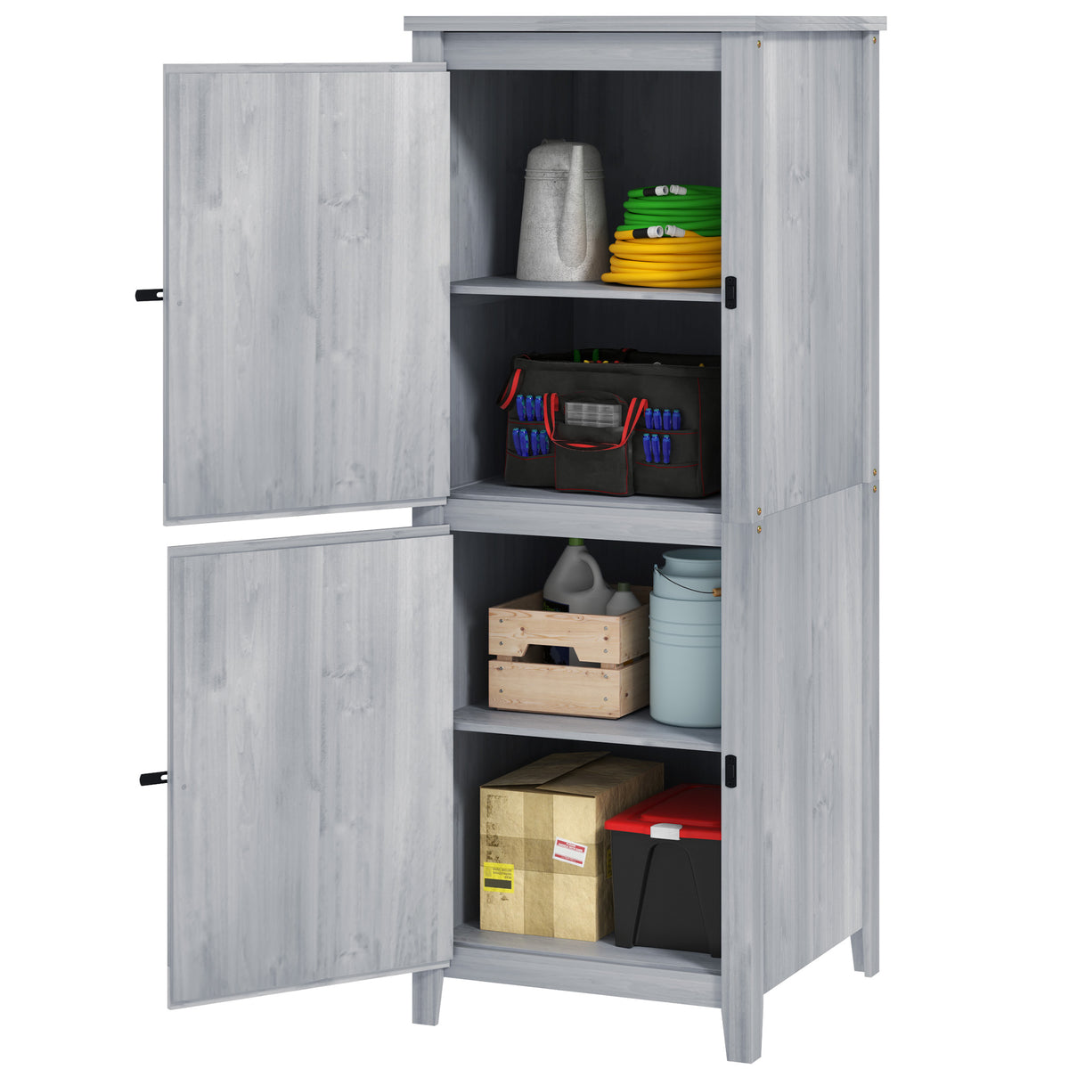 Wooden shed, compact garden shed for tools and gardening equipment with lockable doors, light gray