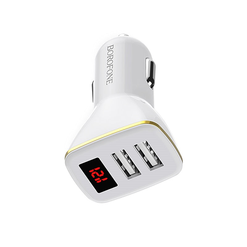 Borofone - 2x USB car charger with LED display, white