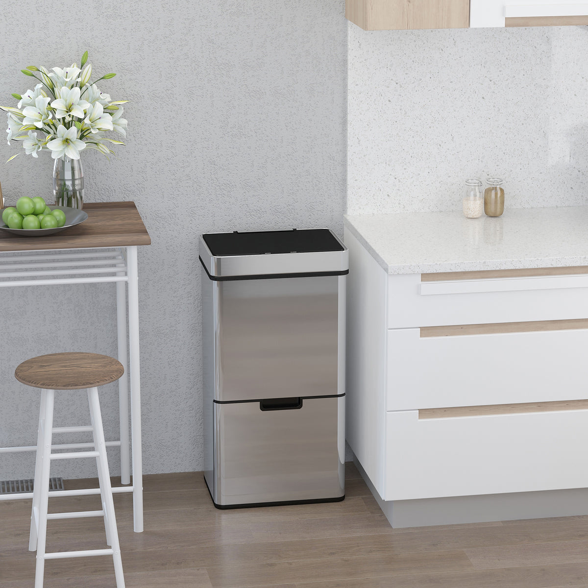 Sensor Trash Can 47L + 2 x 12.5L Automatic Waste Bin with Motion Sensor, Waterproof Stainless Steel Waste (2)