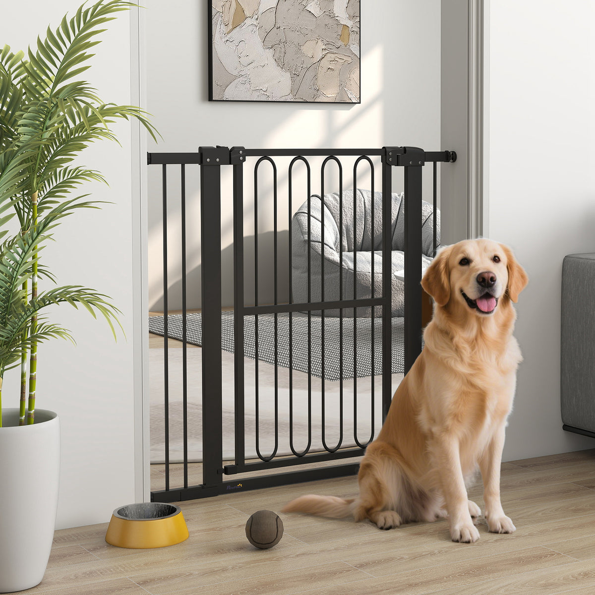 Dog safety gate, 76-104 cm pressure-mounted barrier, stair gate (2)