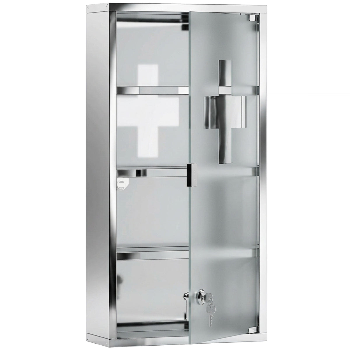 Stainless steel medicine cabinet, lockable medicine storage with 4 compartments, glass door apothecary cabinet