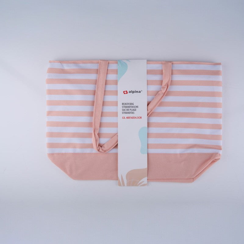 Alpina - Striped beach bag 49.3x16x34 cm (Apricot / White) (2)
