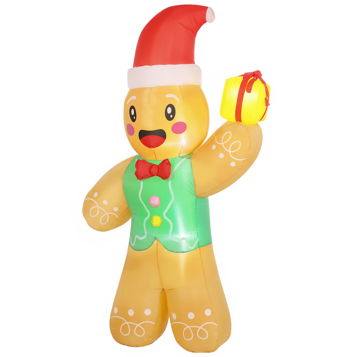 Inflatable Christmas gingerbread man, 250 cm, with gift box and LEDs, for outdoor use