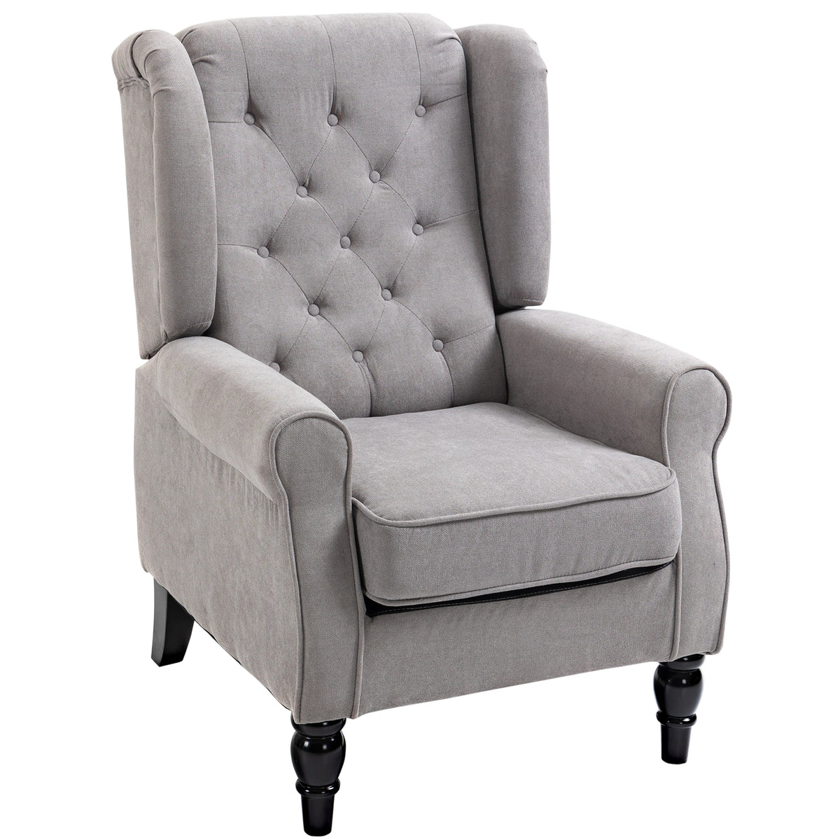 Wingback chair, tufted armchair with high backrest, upholstered lounge chair with rounded armrests, wooden legs