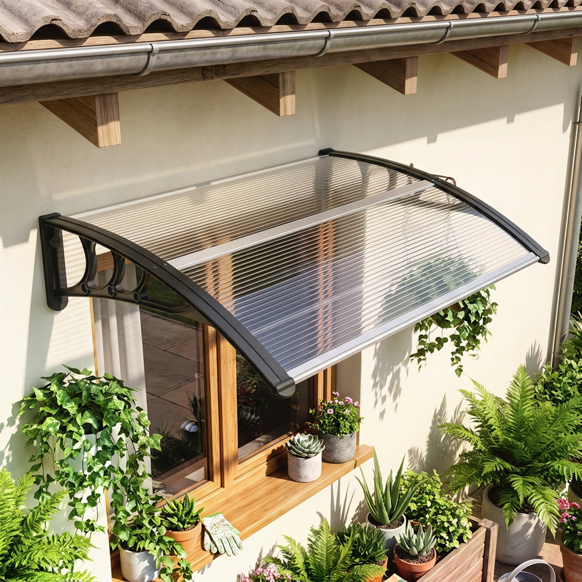 Canopy Front Door Canopy 100 x 75 cm Lean-to Canopy Roofing Polycarbonate Transparent (2)