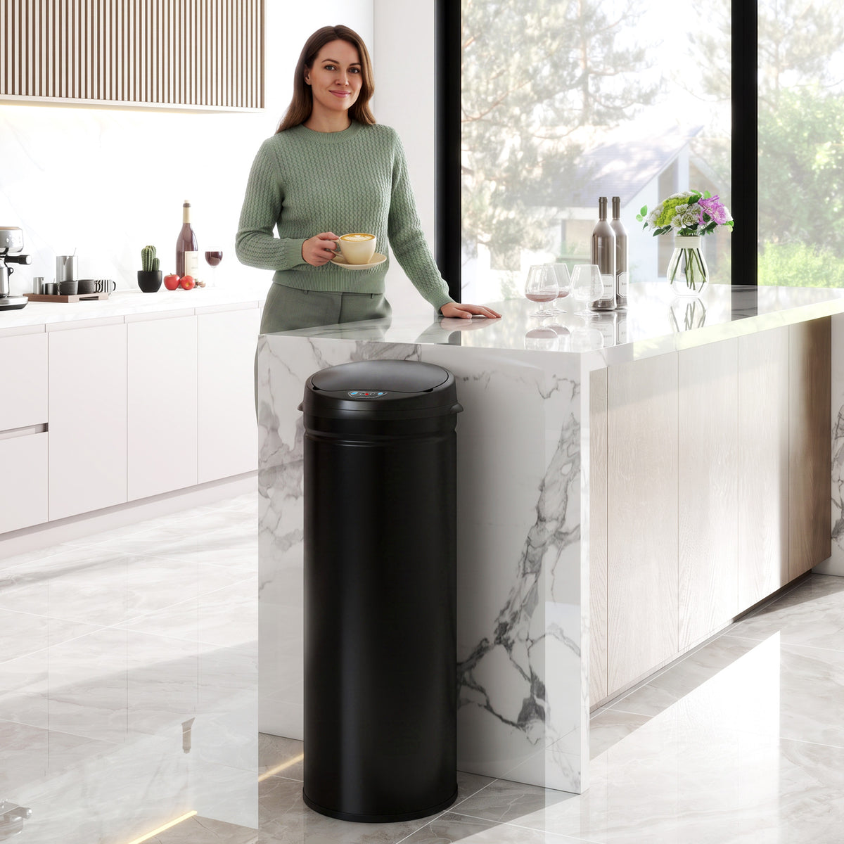 50-liter sensor trash can with soft-close function, touchless stainless steel waste bin for hygienic kitchens (2)
