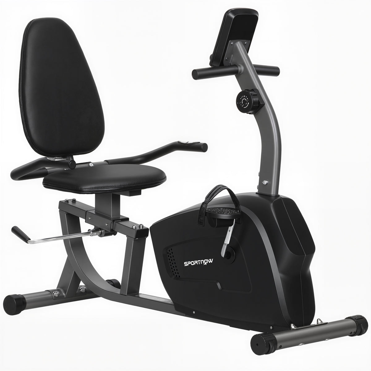 Exercise bike, magnetic recumbent bike, 8 resistance levels, adjustable, LCD monitor, metal, plastic, black