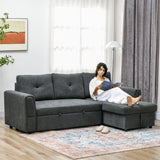 3-seater sofa with bed function, sofa bed with chaise longue, upholstered sofa, dark grey (2)